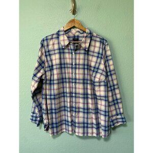 Talbots Plus Petite Women's Blue and Pink Plaid Shirt with Silver Lining Size 2x